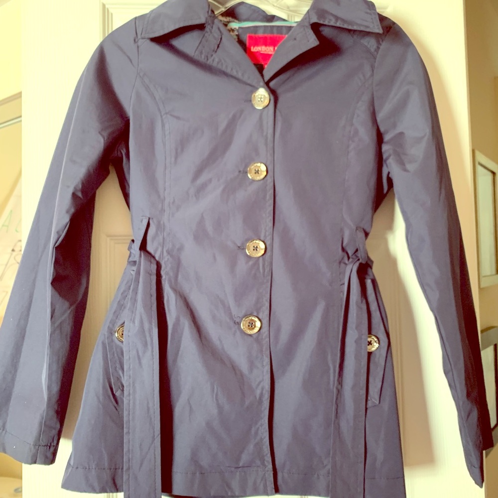 Girls Blue London Fog Rain Coat Size Large 14/16